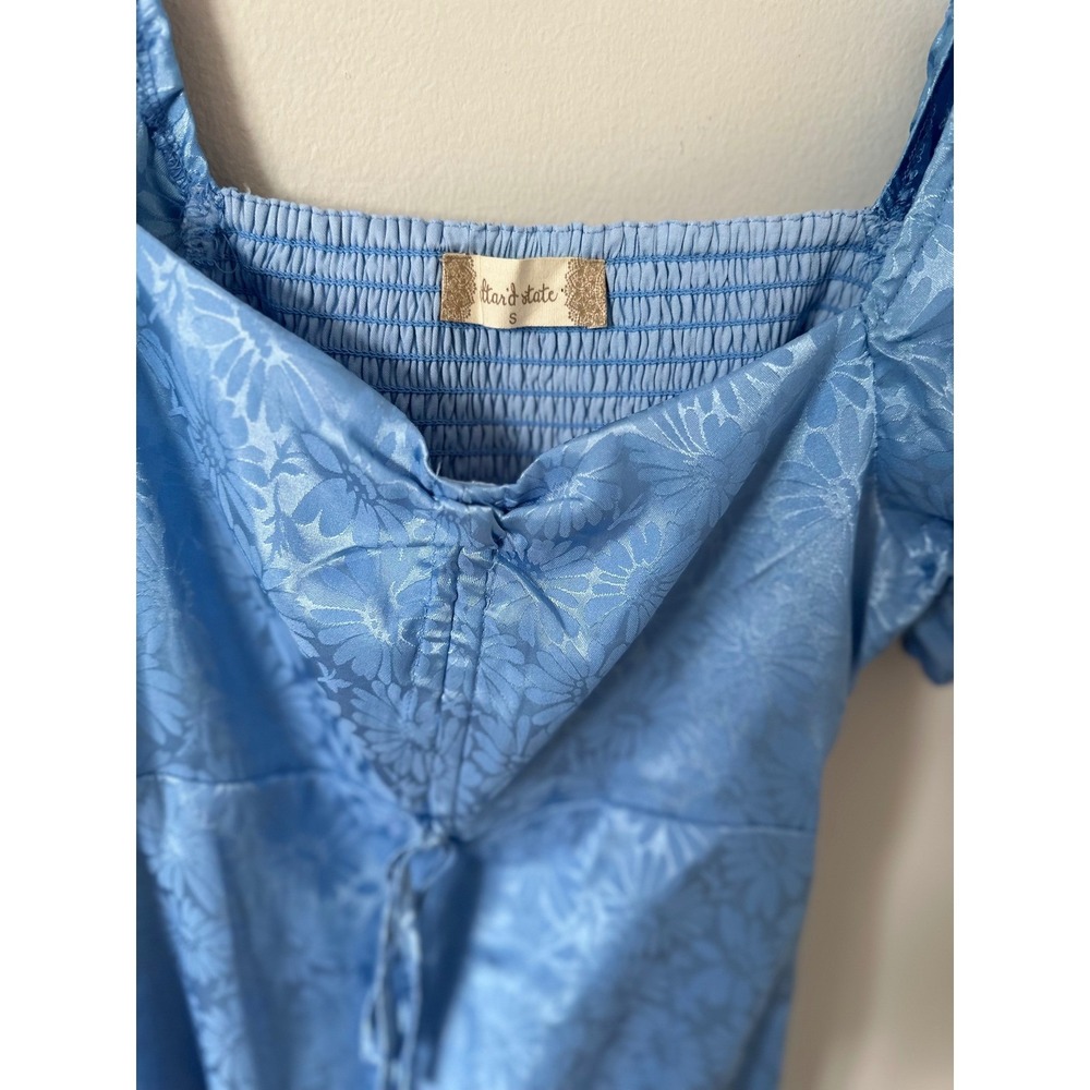 Altar'd State Blue Floral Jacquard Puff Sleeve Cutout Back Mini Dress Small - Picture 6 of 9